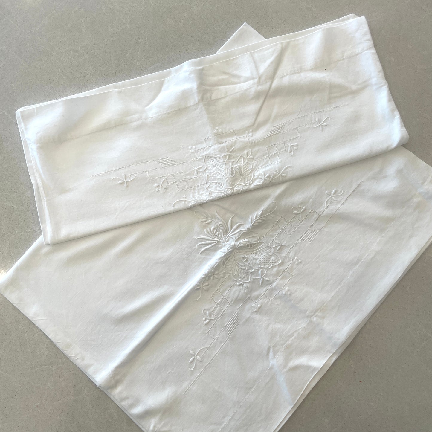 Pair of vintage embroidered linen pillow slips