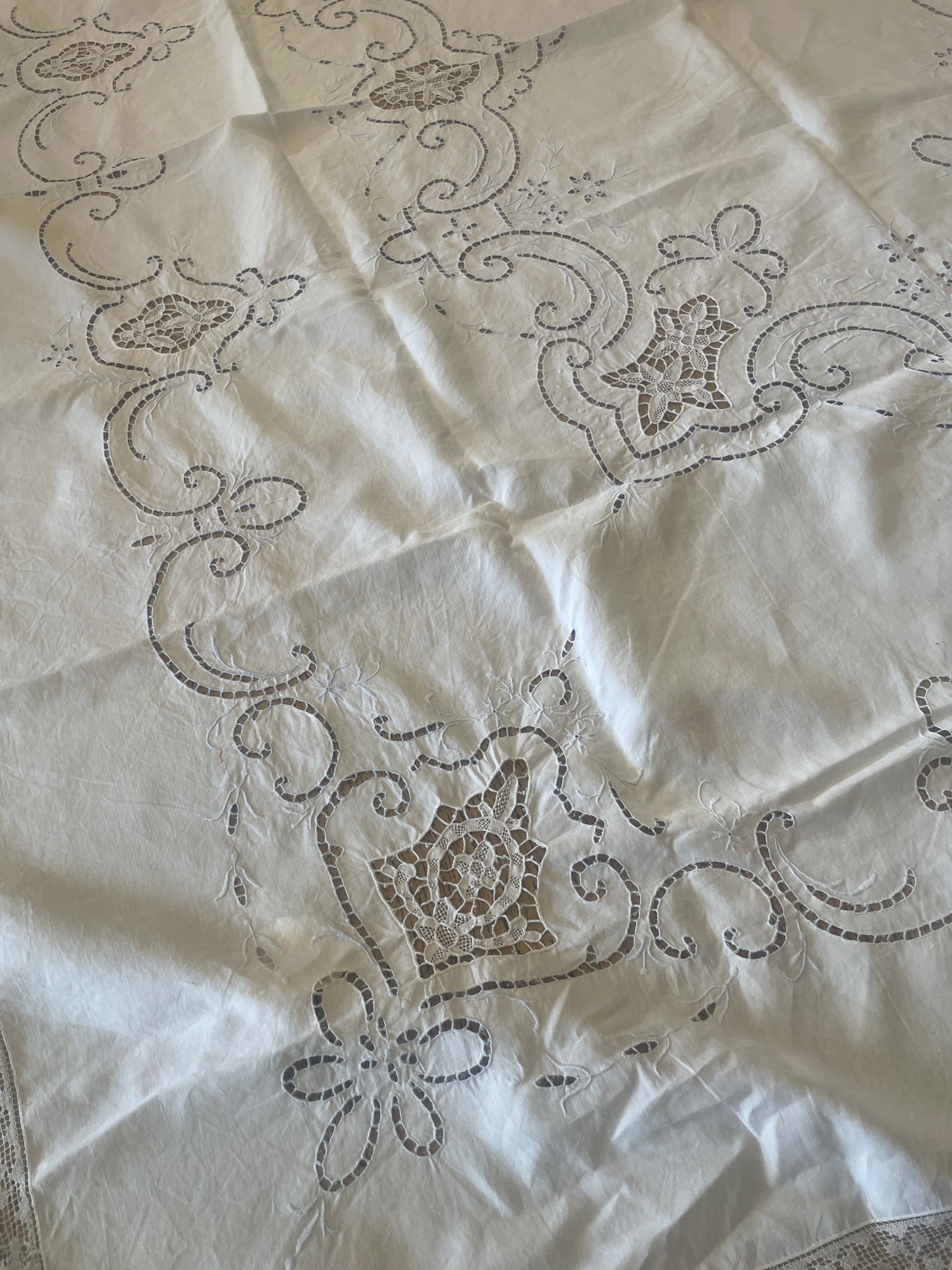 vintage palest blue cutwork embroidery table cloth