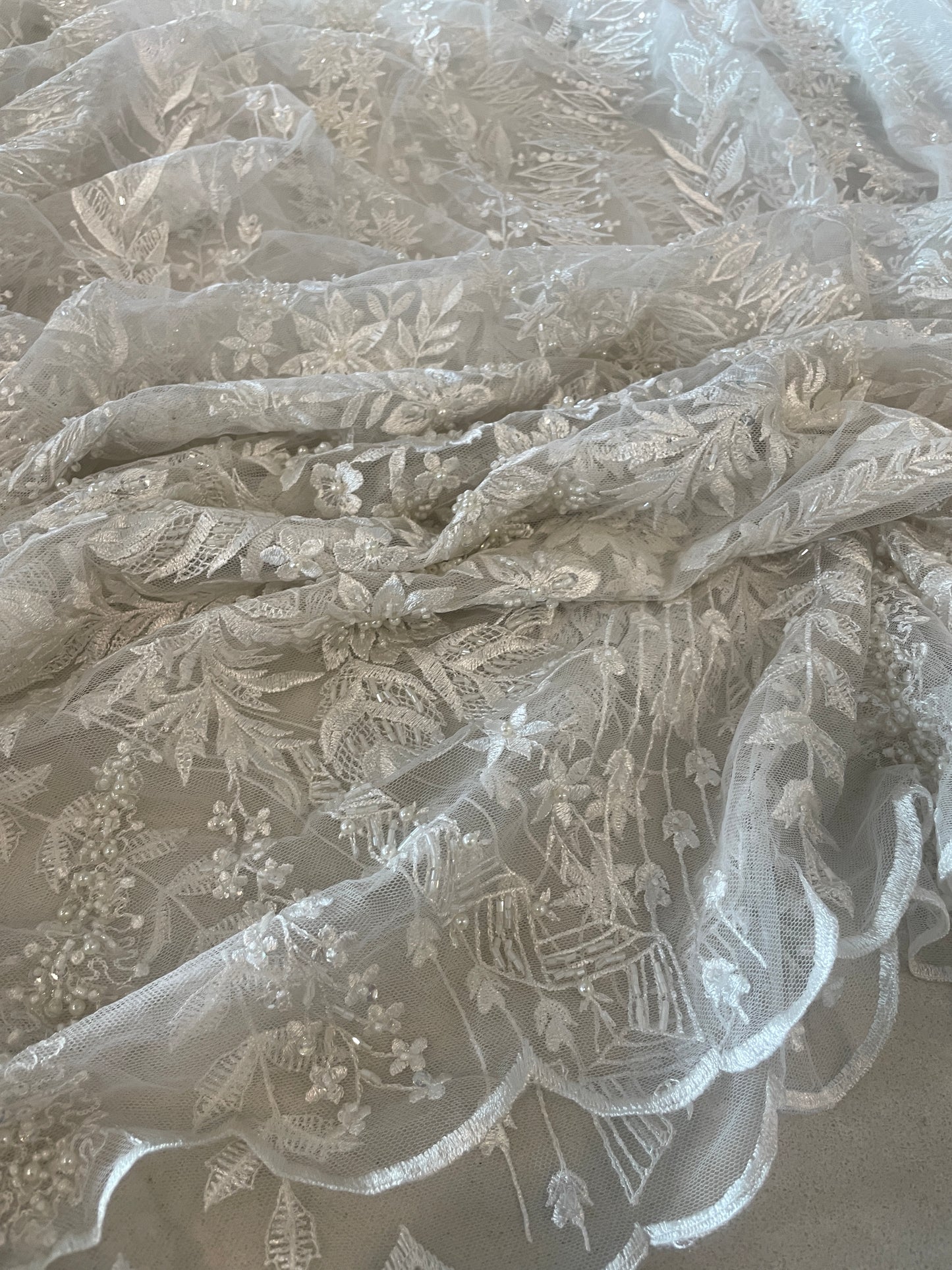 2.6m white floral hand beaded lace