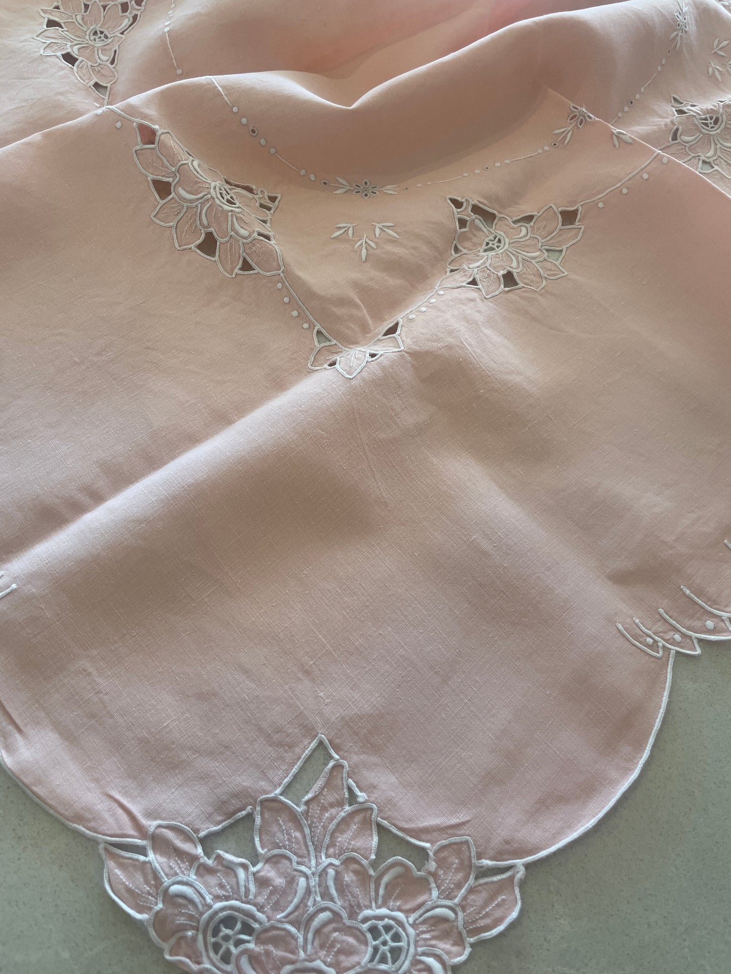 Vintage cut work embroidered tea cloth