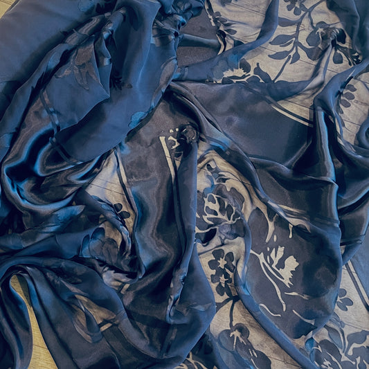 Midnight navy vintage panels  Burnout Silk Satin