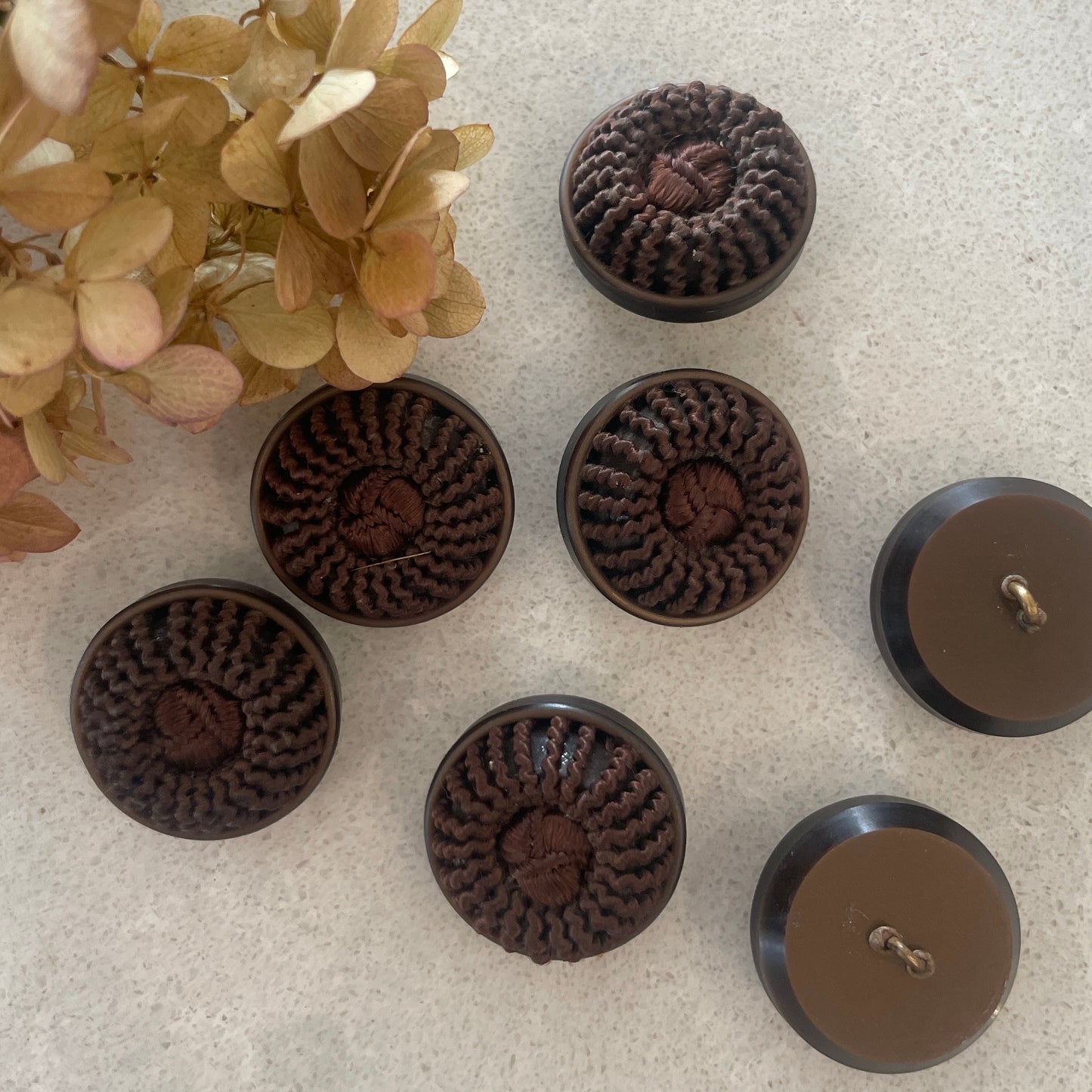 7 vintage 1940’s brown passementerie buttons