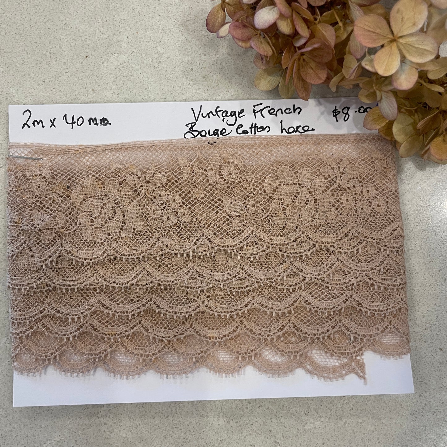 2m vintage French beige cotton lace #67