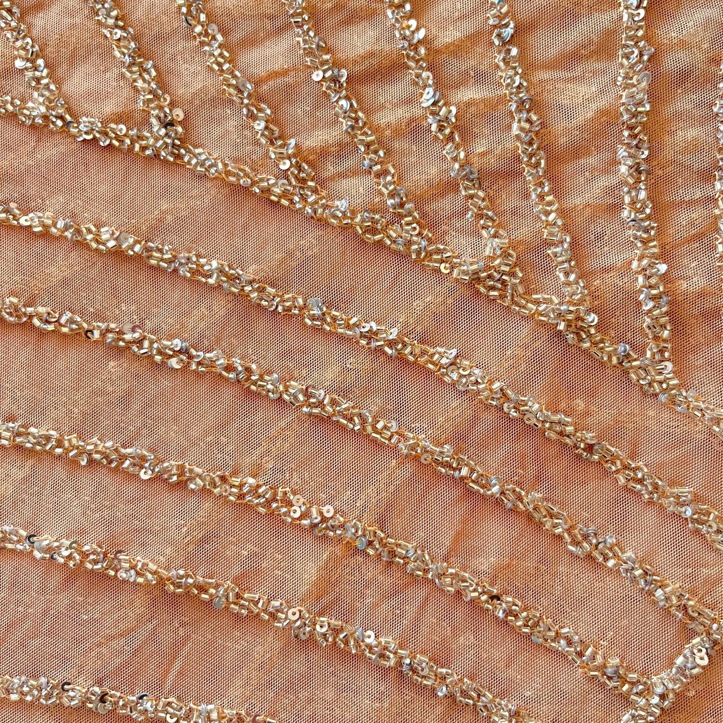 3m Silver beaded nude tulle nylon + glass