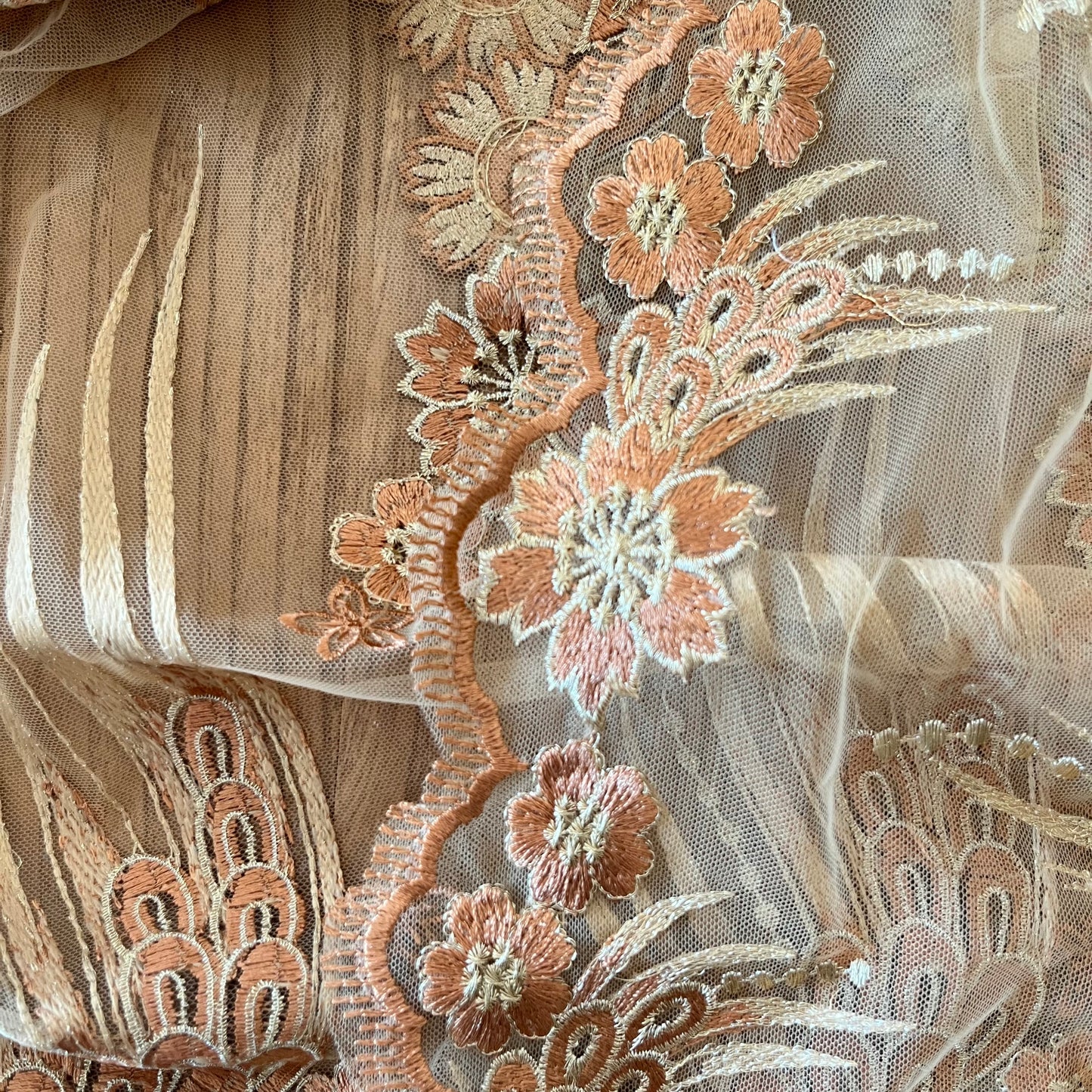 1.9m Teracotta 3D Embroidered Diamanté Mesh poly Lurex