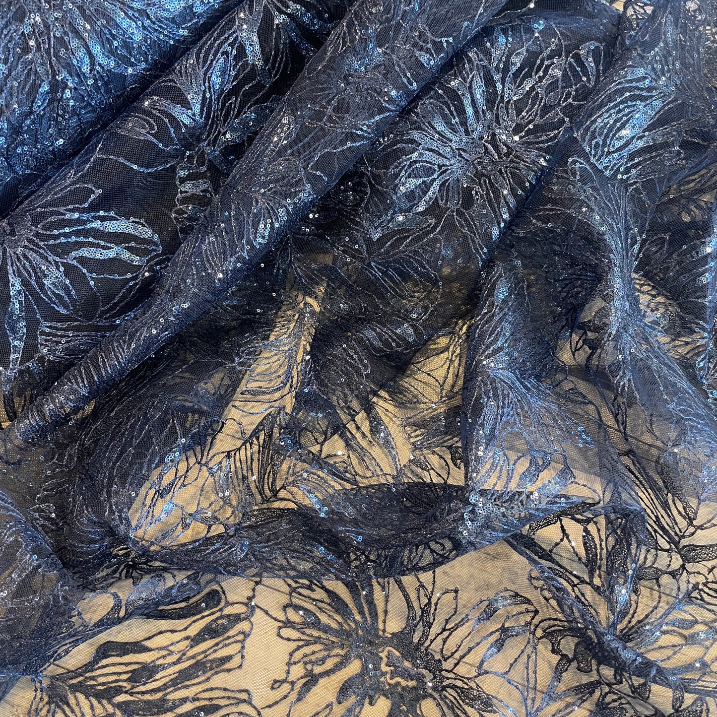 Midnight leaves sequin tulle