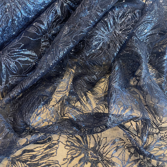 Midnight leaves sequin tulle