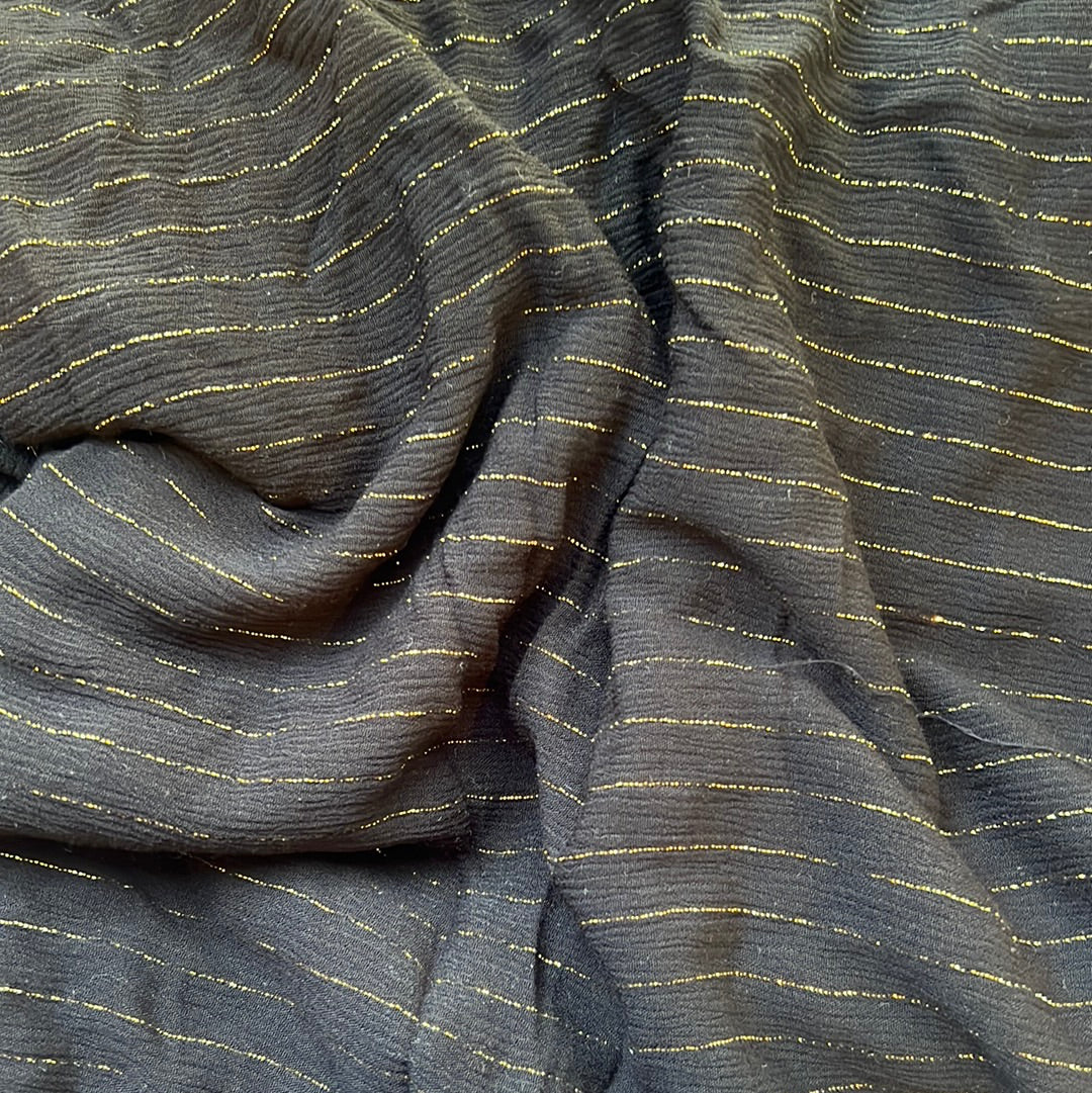 2.8m Black With Gold Pinstripe Georgette Crinkle Viscose