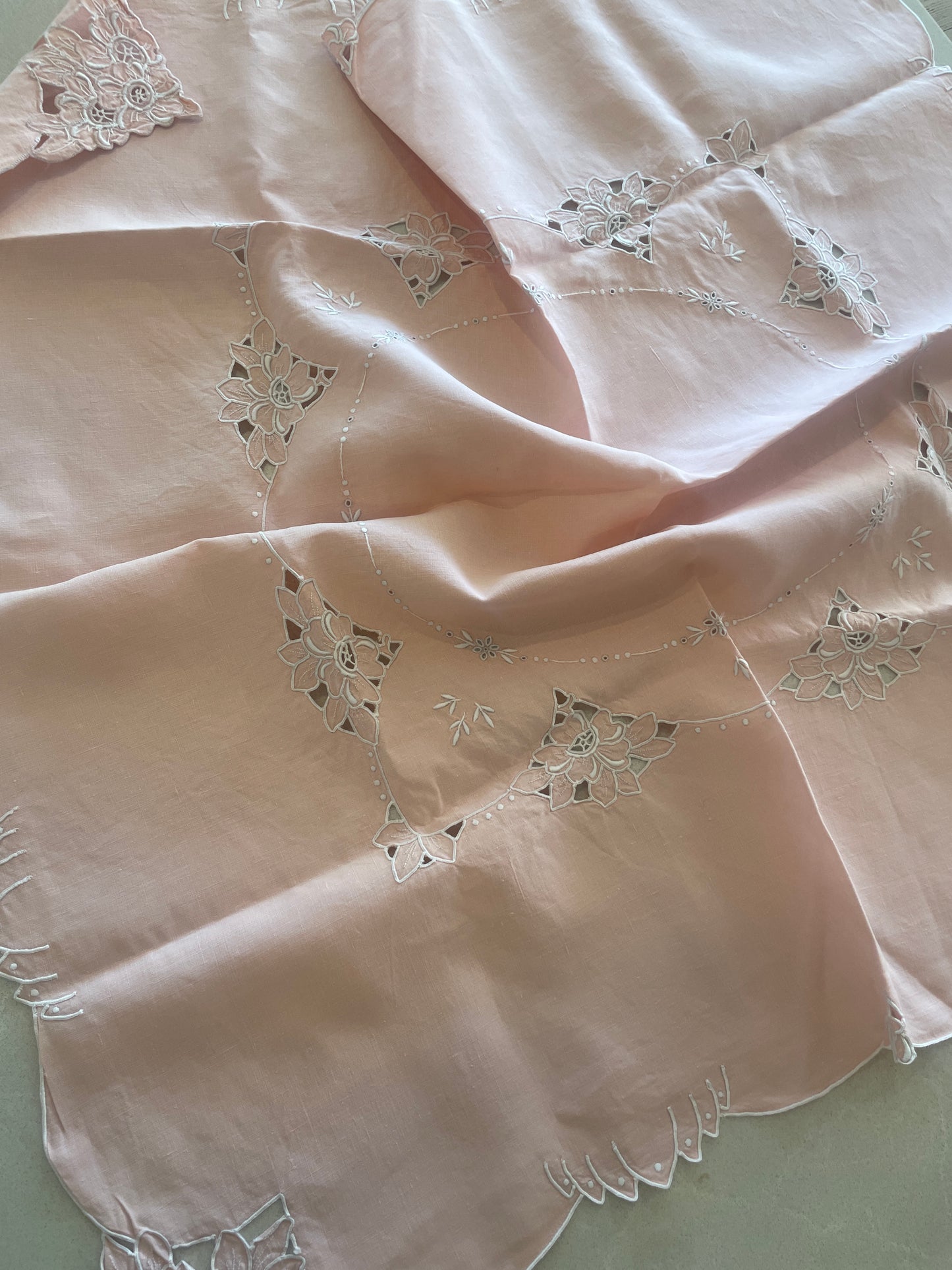 Vintage cut work embroidered tea cloth