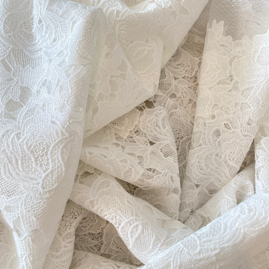 3 m White Floral Embroidered Tulle