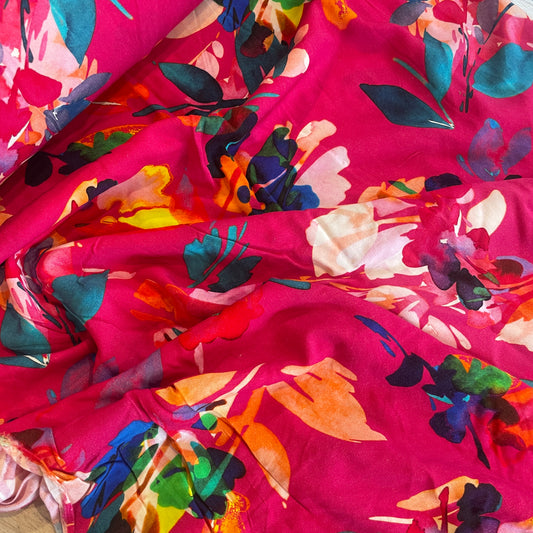 Abstract watercolour viscose challis