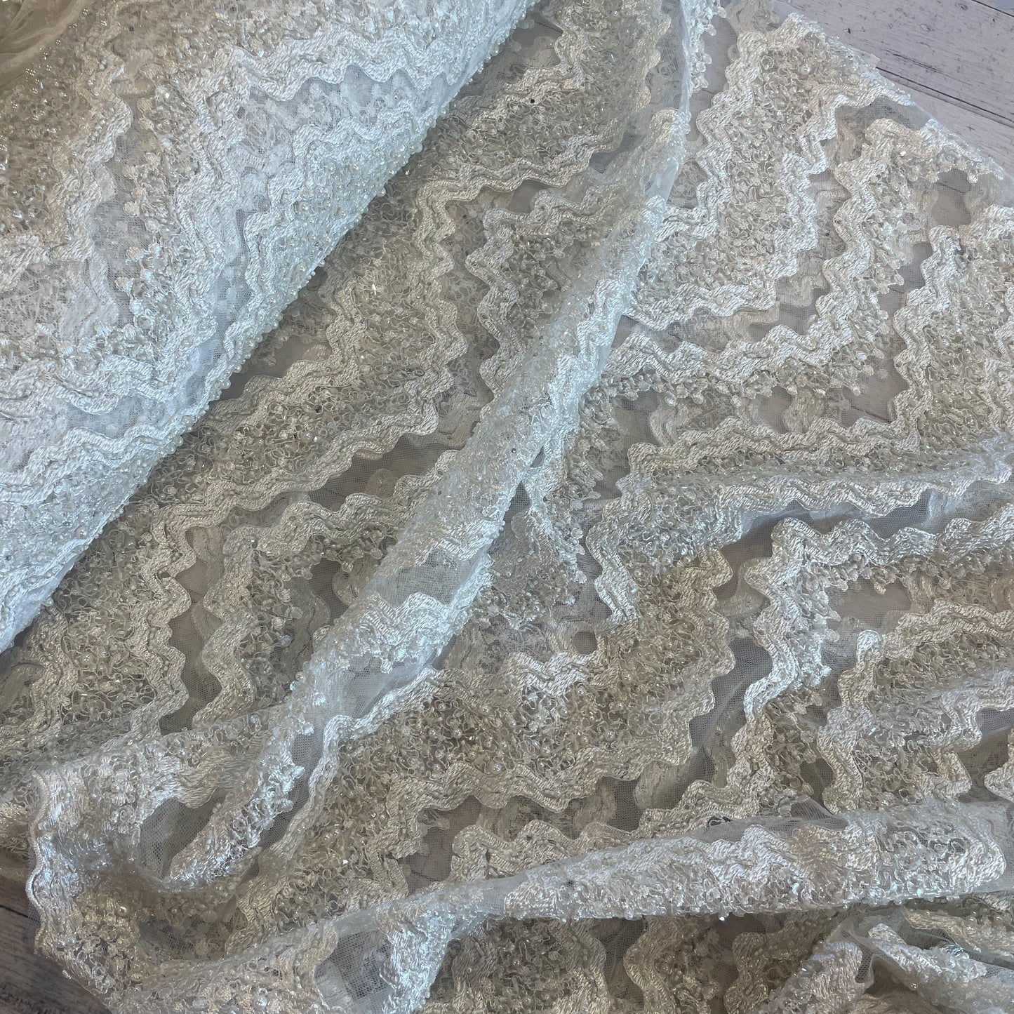 Snow capped mountains beaded tulle