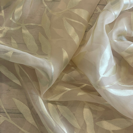 Cream leaves burnout silk satin