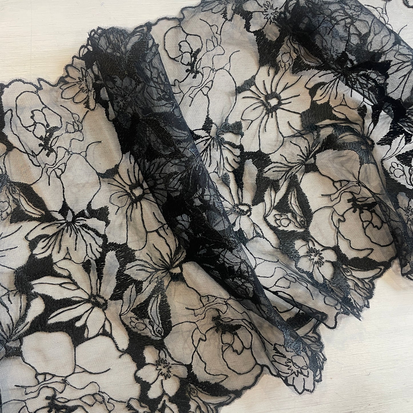 Midnight flowers Embroidered Lace