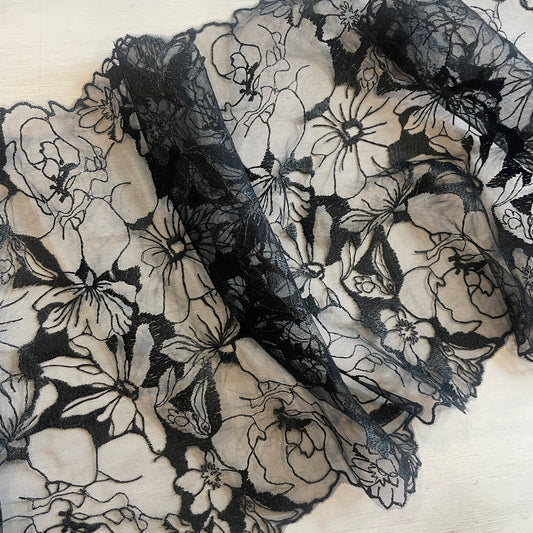 Midnight flowers Embroidered Lace