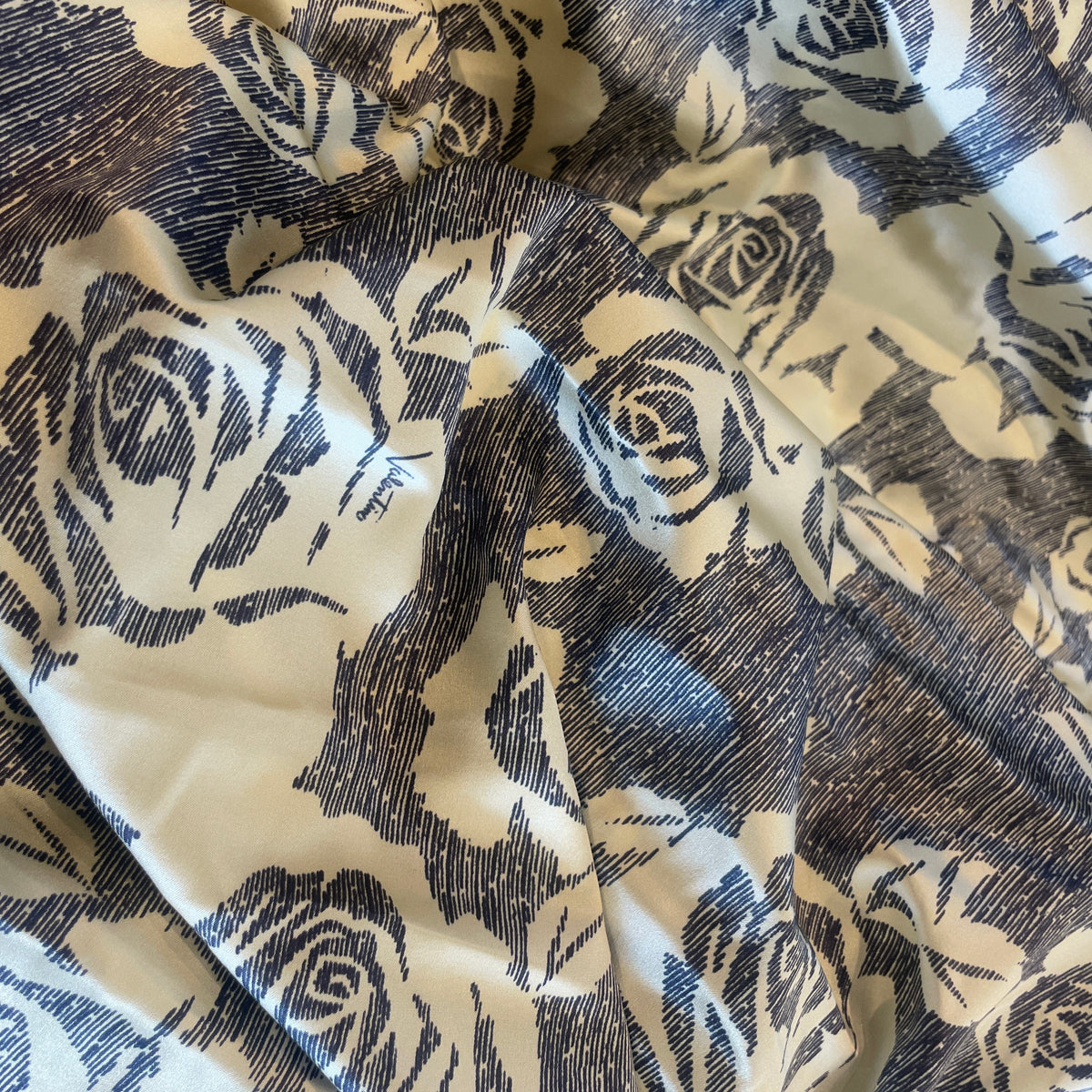 Valentino Cream and Navy roses silk satin