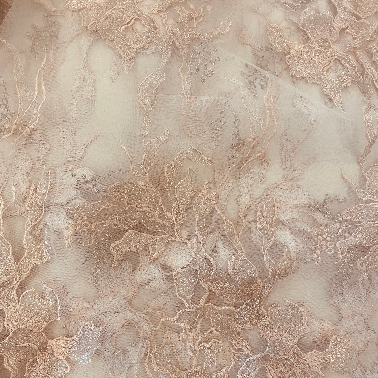 1.4m dusty pink metallic embroidered tulle