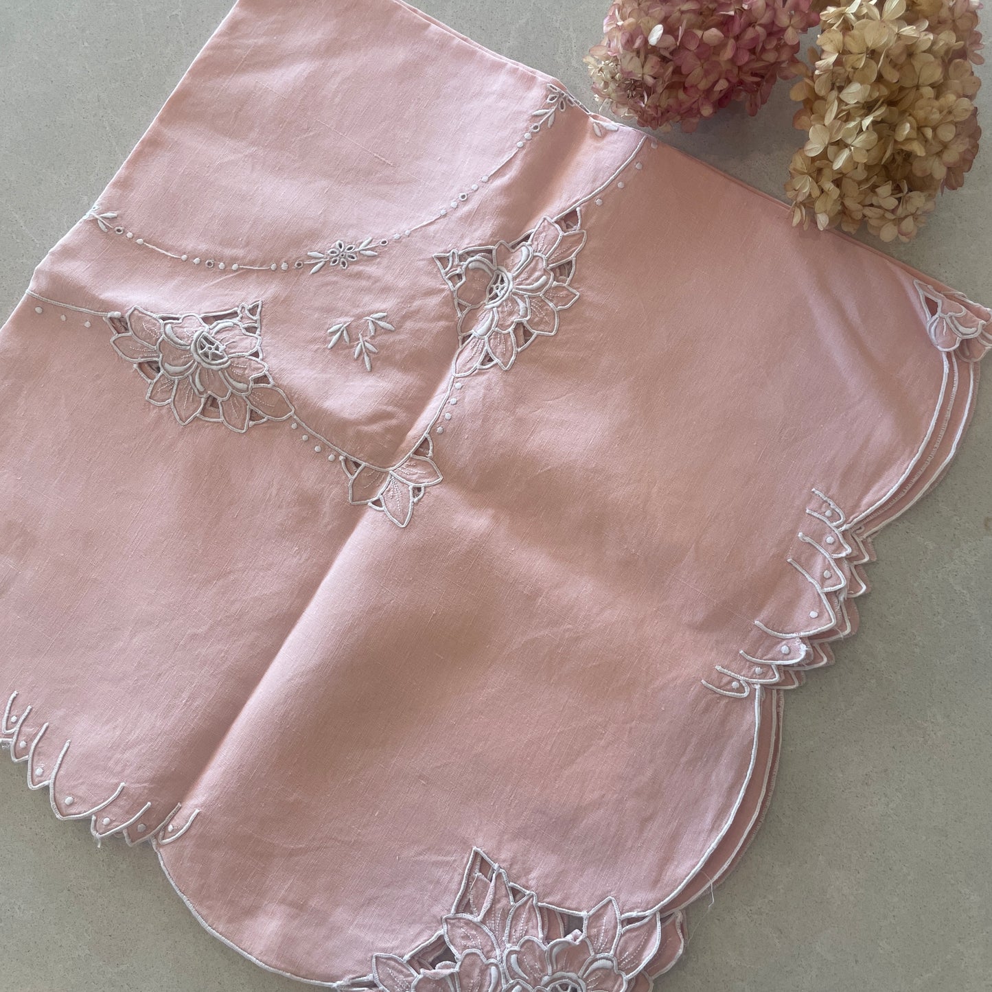 Vintage cut work embroidered tea cloth