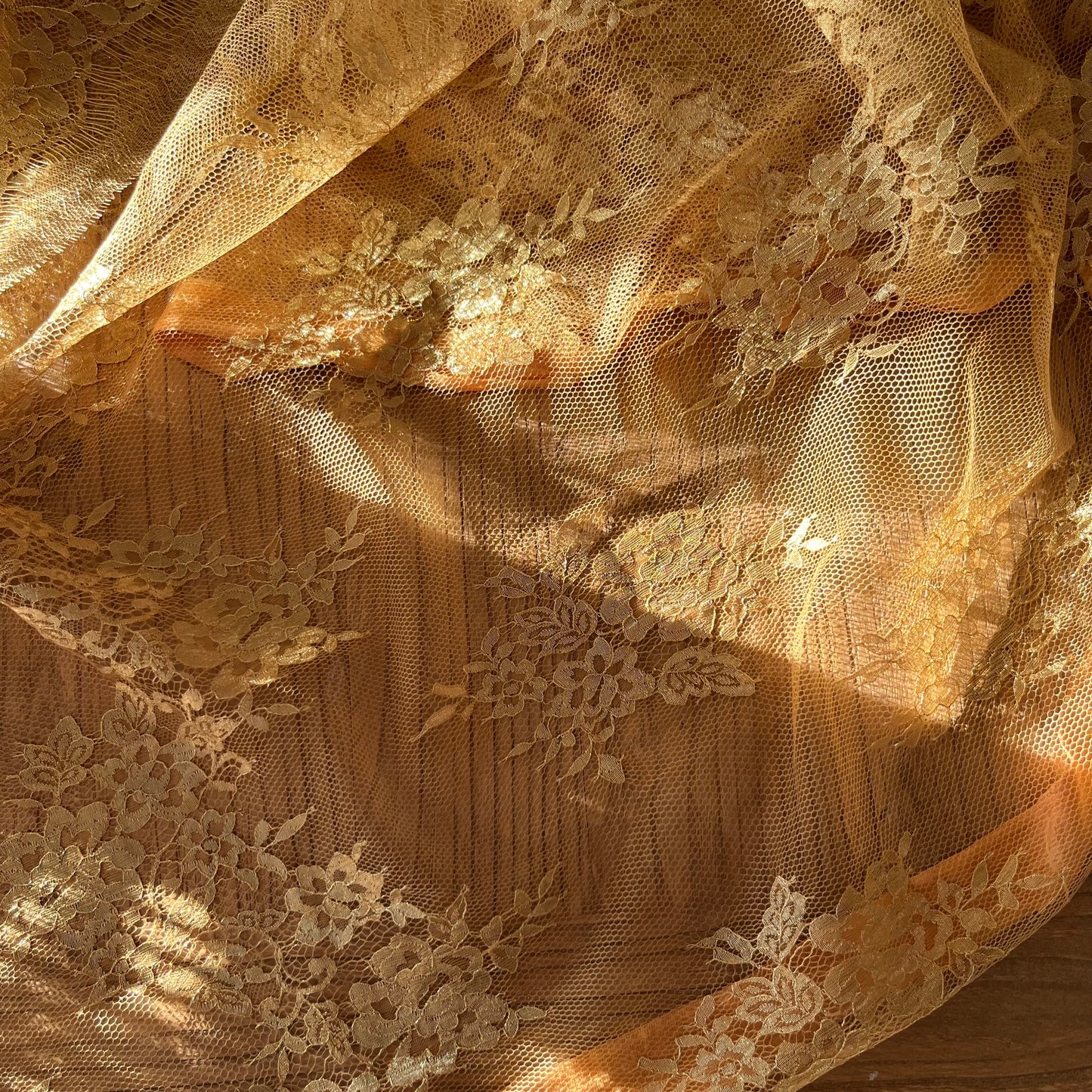 2.5m gold Lurex French lace nylon cotton Lurex