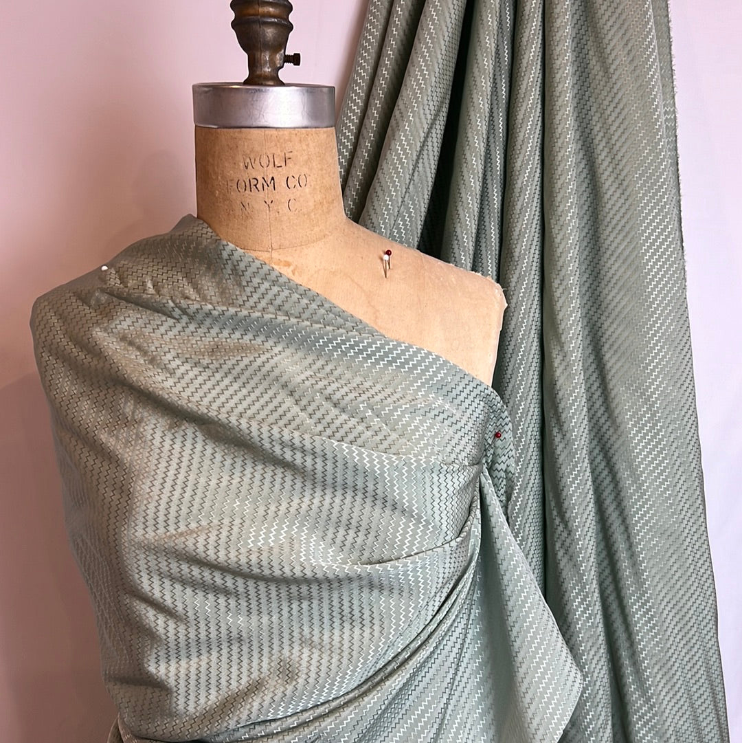 Sage Zig Zag Silk Jacquard Crepe de Chine