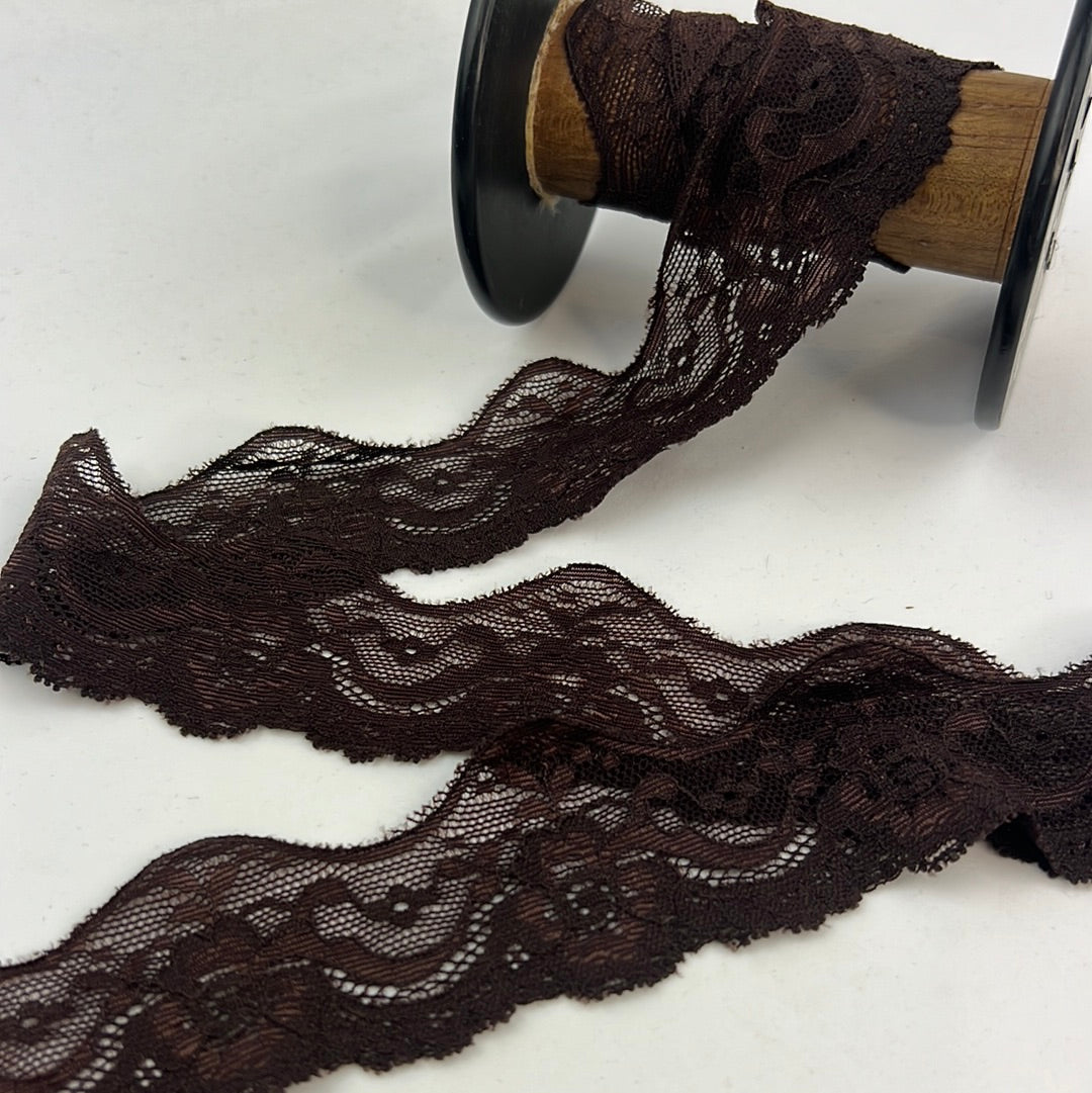 Dark Chocolate Scallop 50mm Stretch Lace