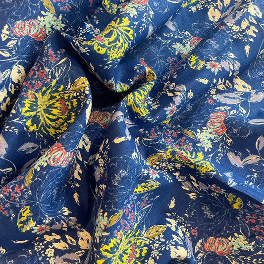 Cerulean flower pop mid weight linen