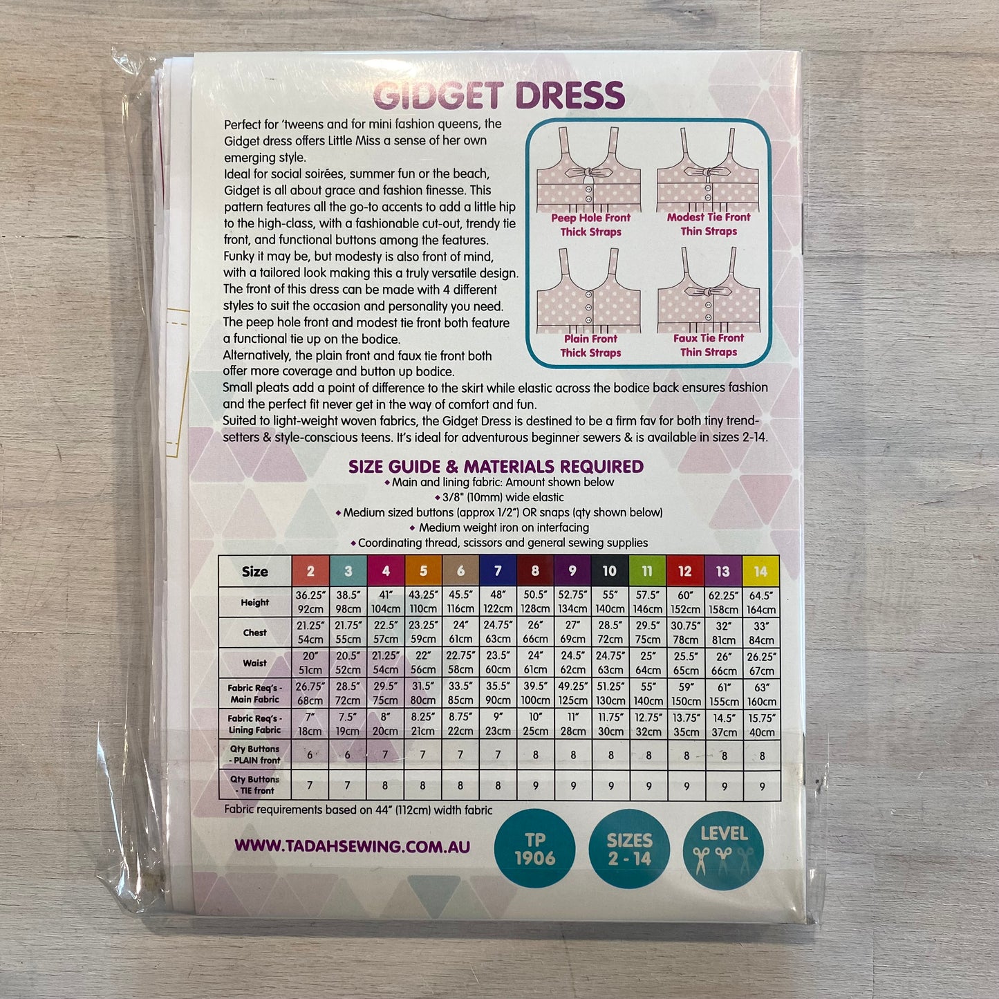 Tadah Patterns Gidget dress size 2-14