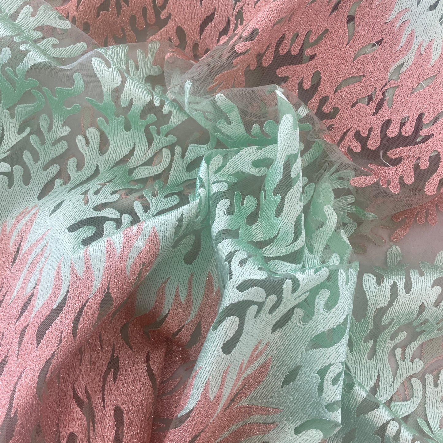 90cm pink and green underwater embroidered tulle