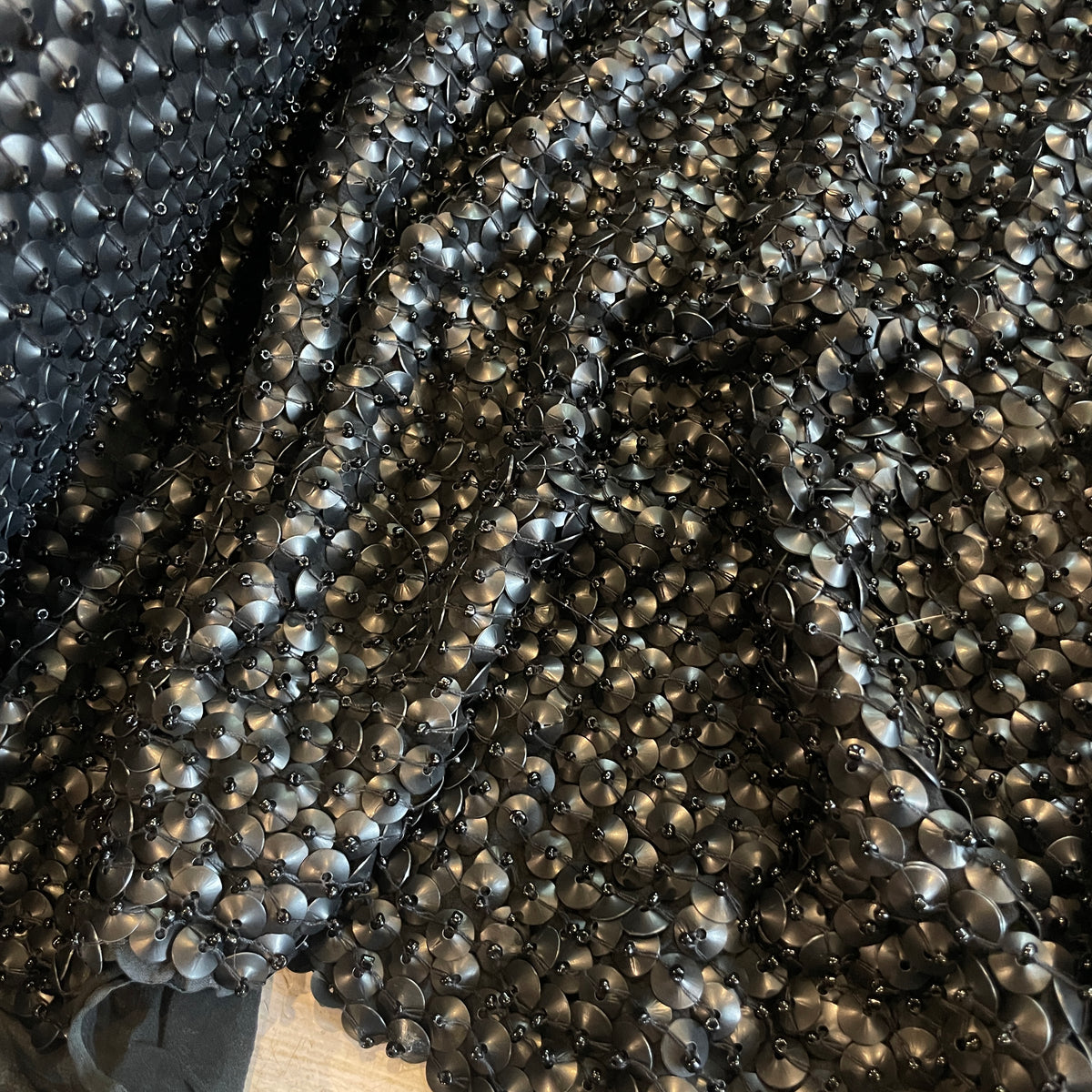 Black dome sequin beaded silk