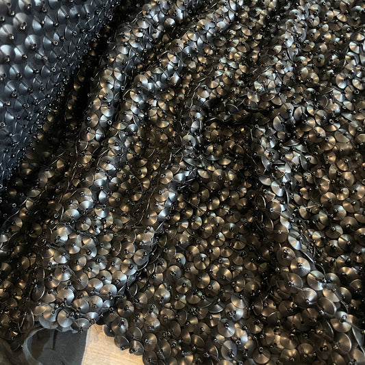 Black dome sequin beaded silk