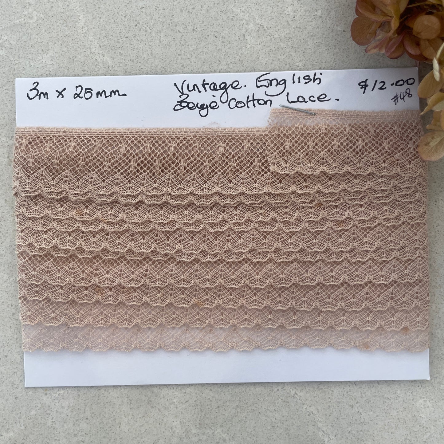 3m vintage English beige cotton lace #48