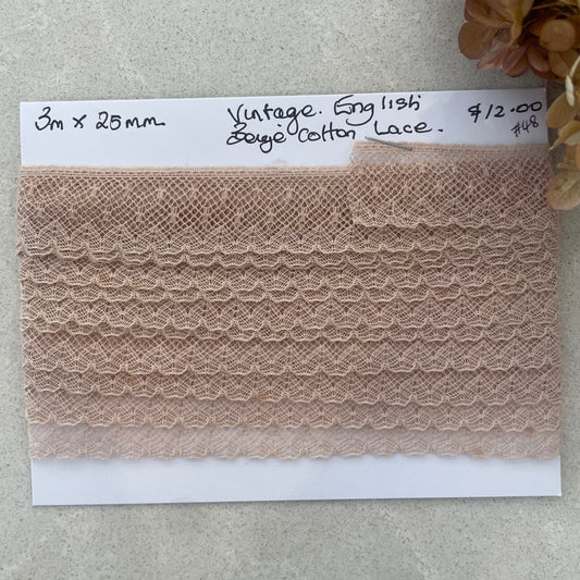 3m vintage English beige cotton lace #48