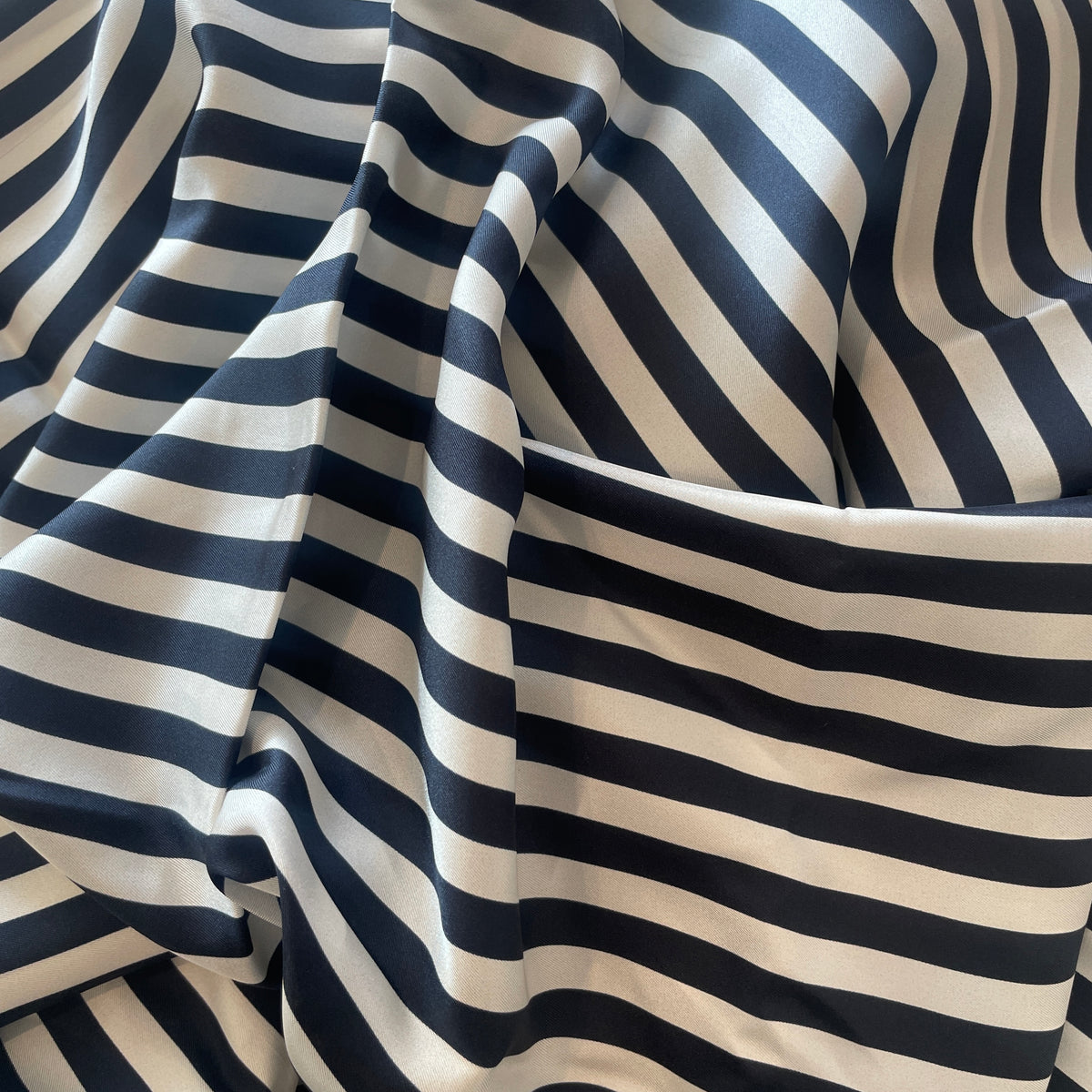 2.6m navy white stripe silk twill