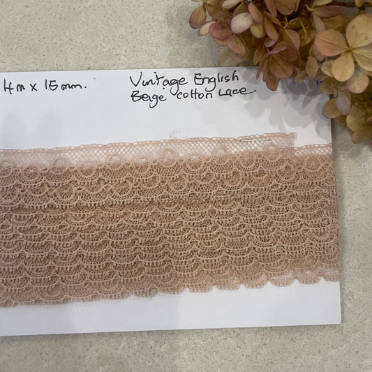 4m vintage English beige cotton lace #73