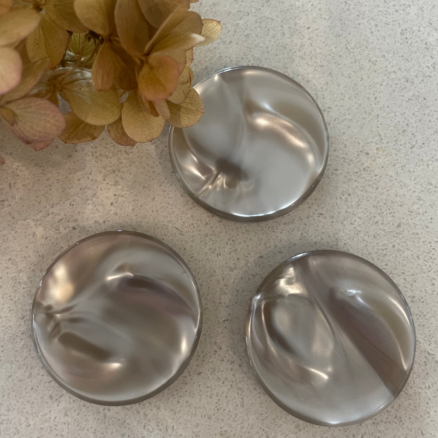3 vintage fawn coat buttons