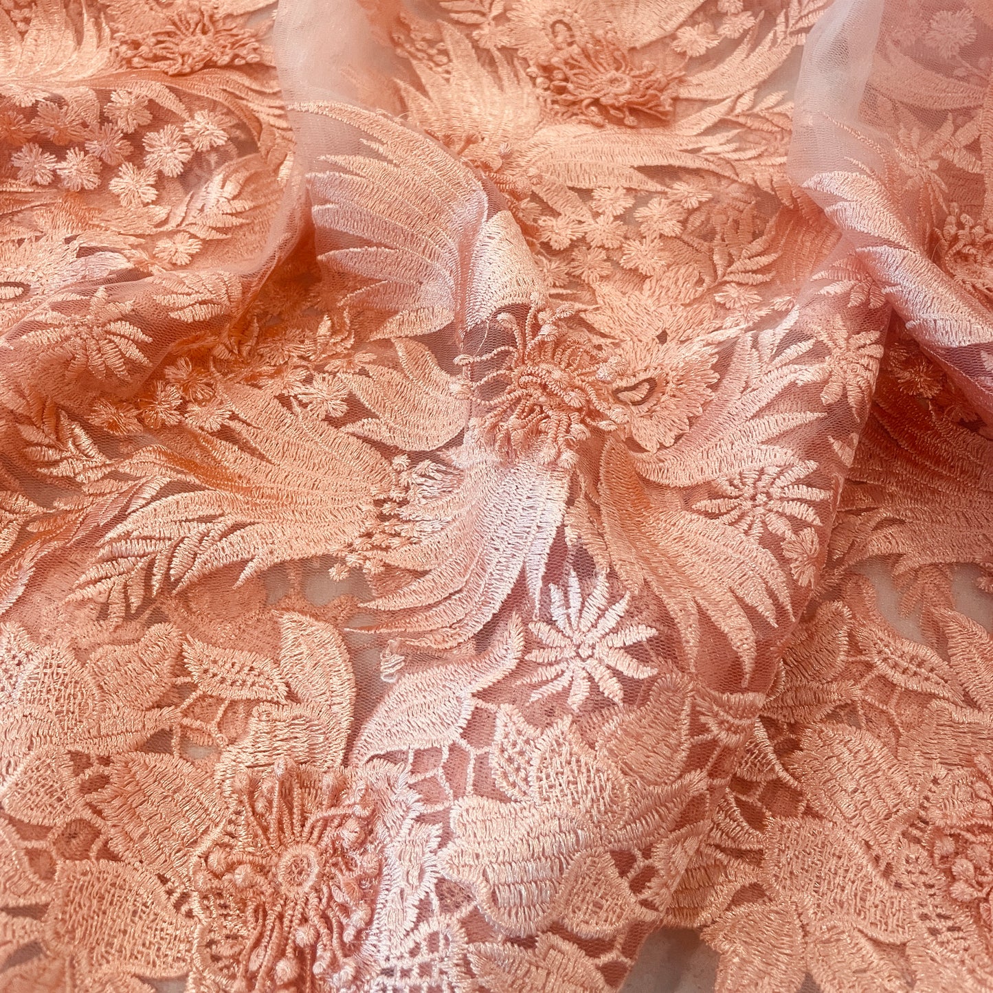 1.9m peach  3D flower embroidered tulle