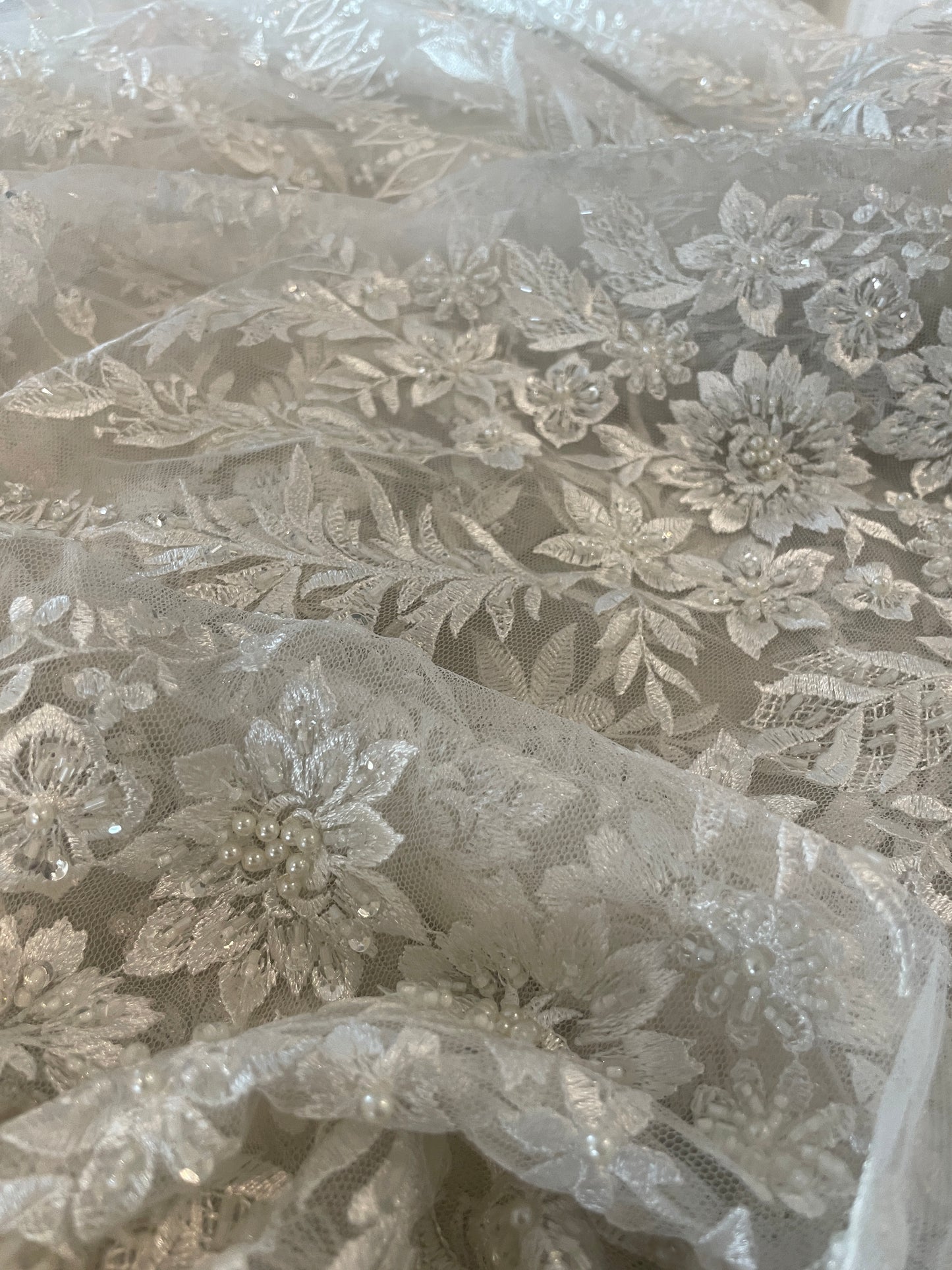 2.6m white floral hand beaded lace