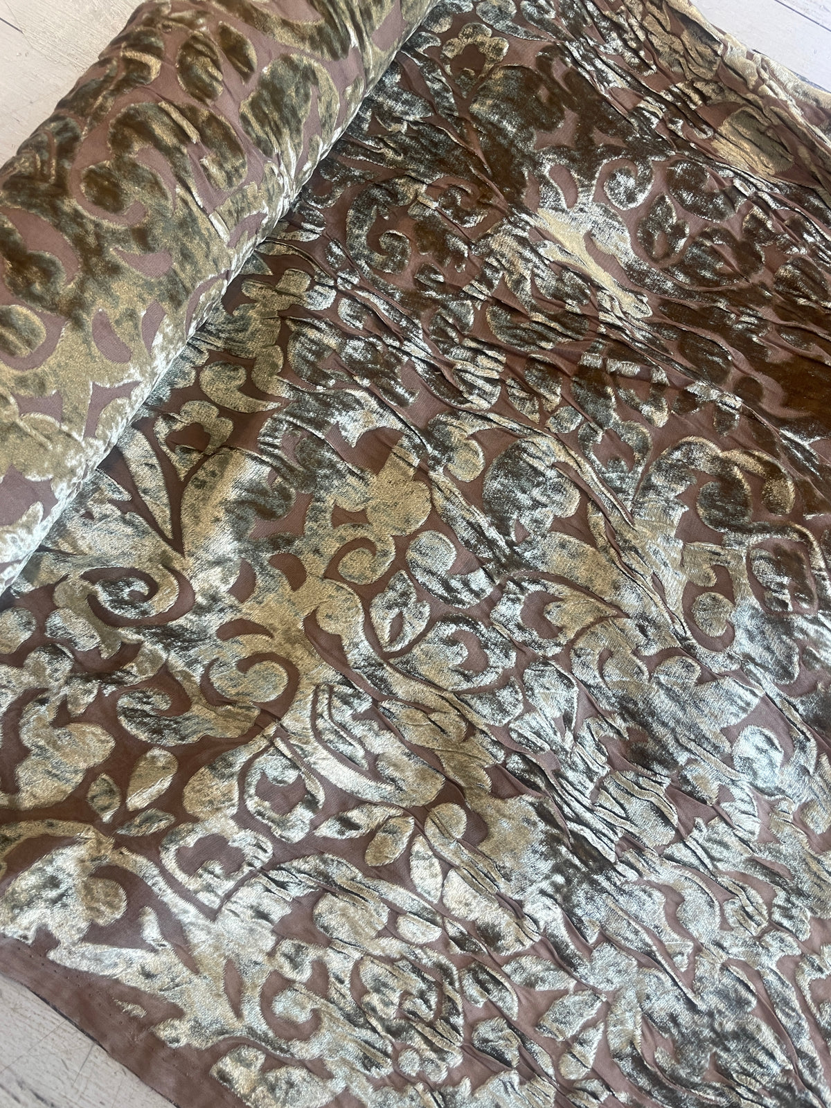 Toffee fleur de lise burnout silk velvet