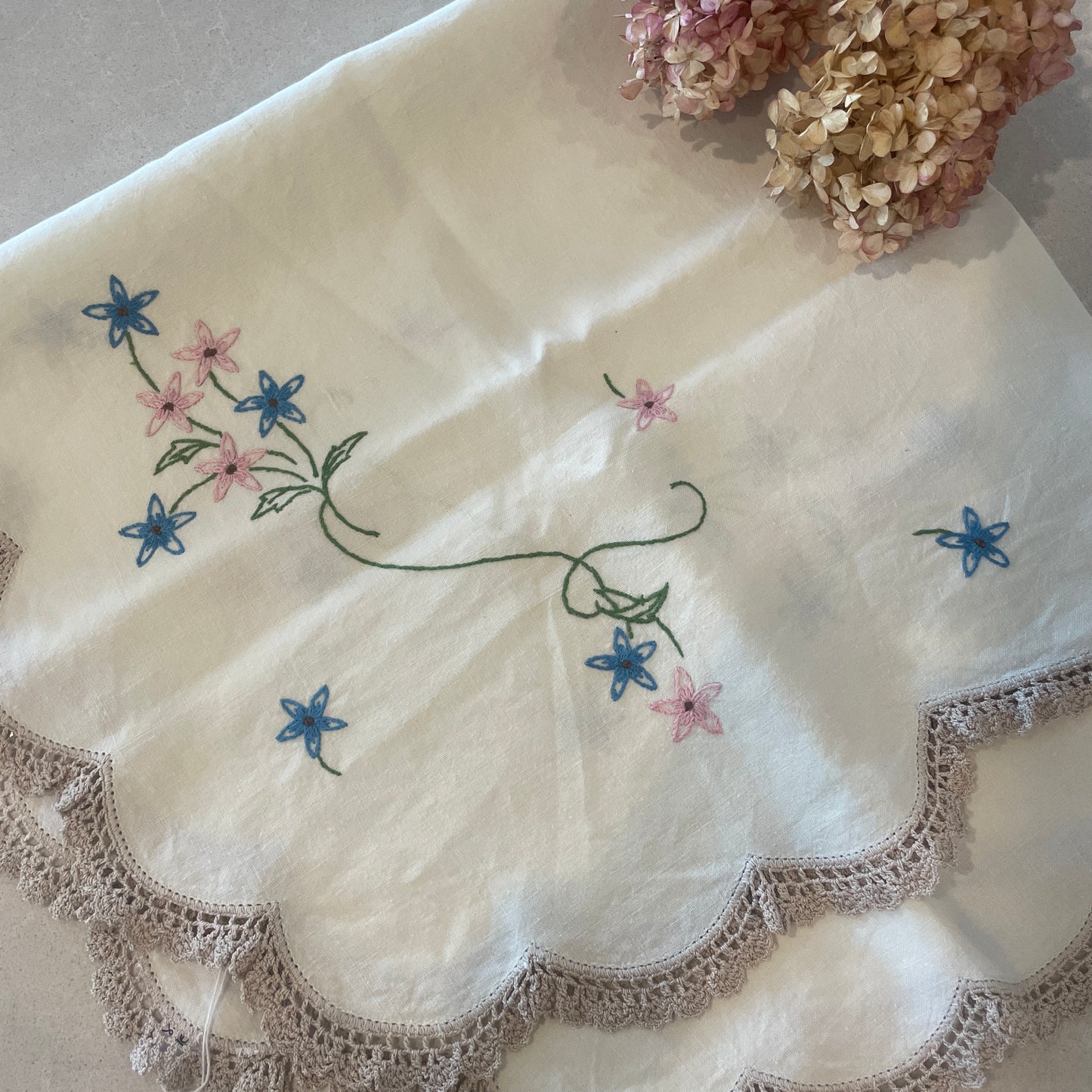 hand embroidered floral table cloth