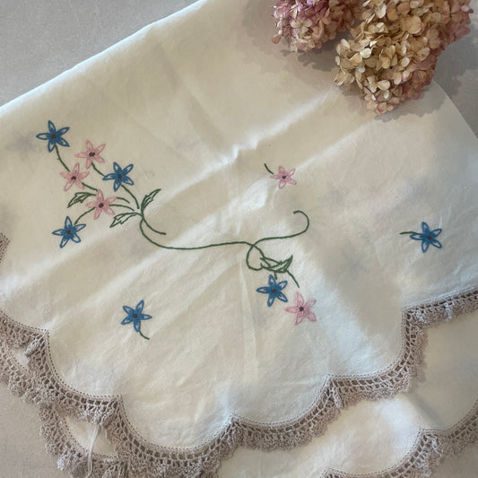 hand embroidered floral table cloth