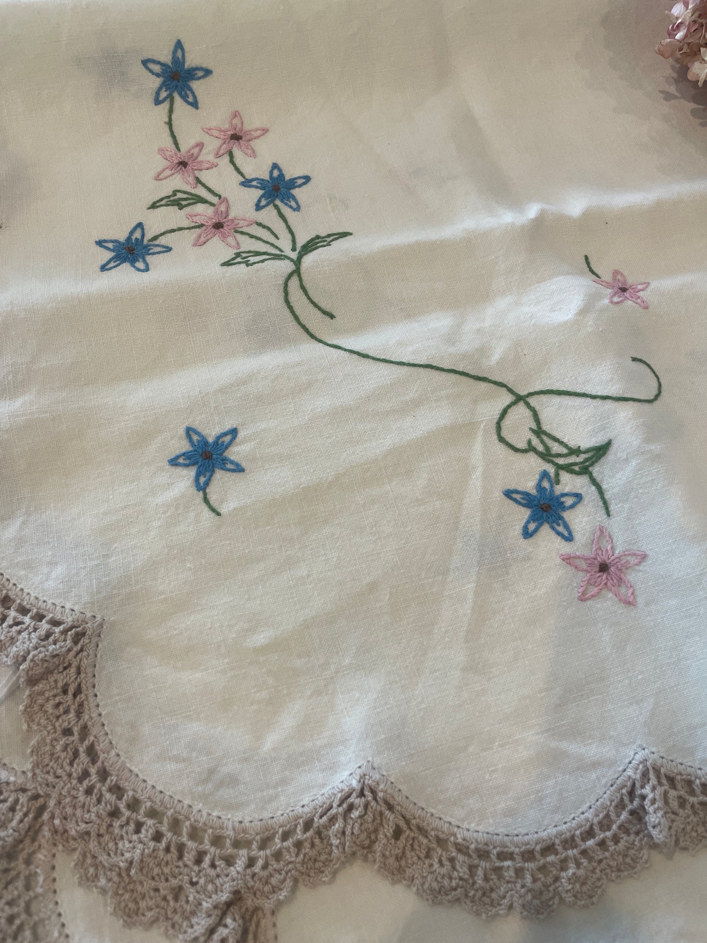 hand embroidered floral table cloth