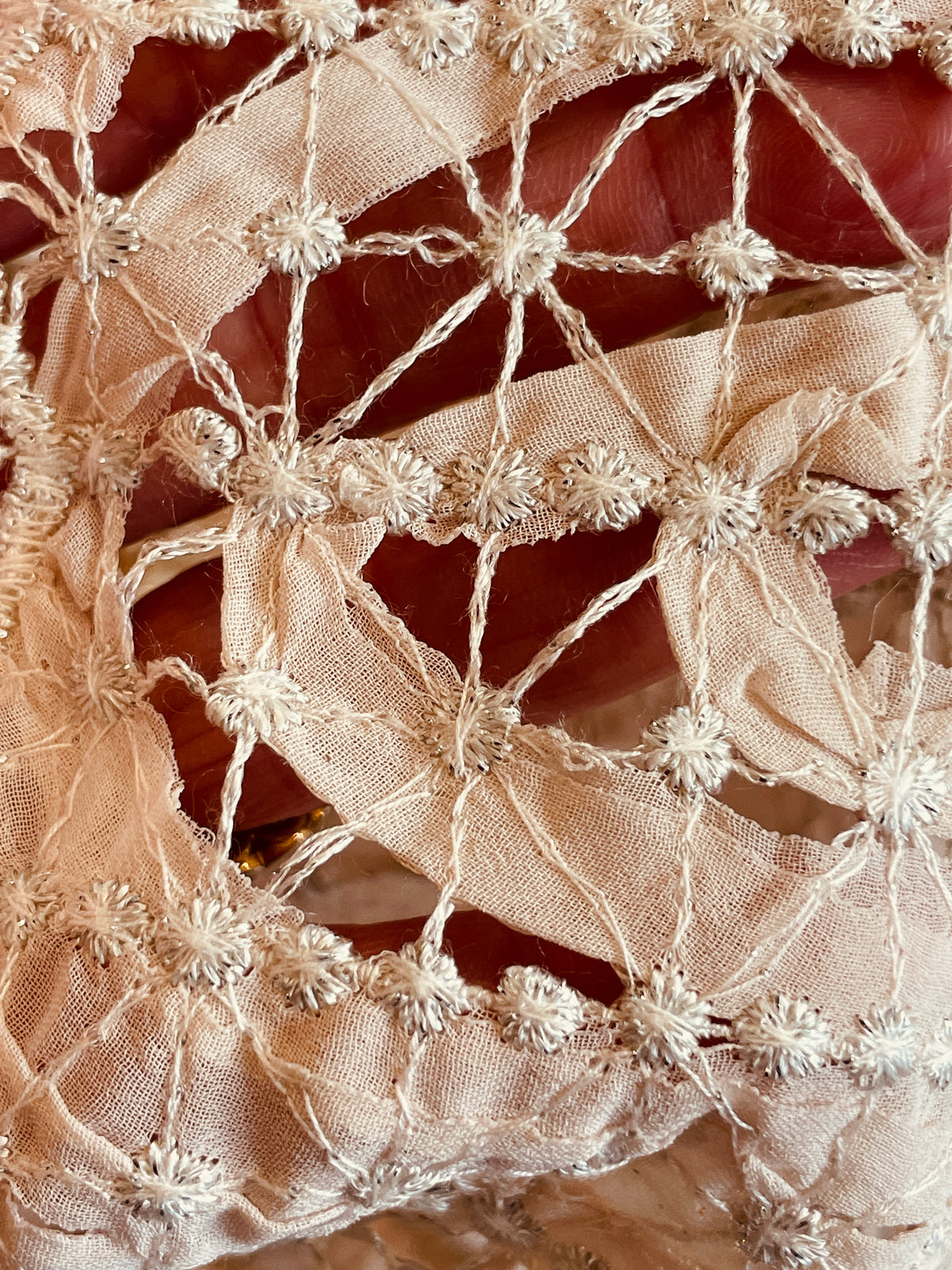Blush cream embroidered stitched silk georgette