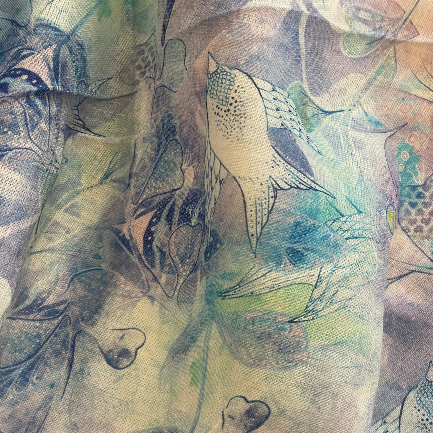 Watercolour birds mid weight linen