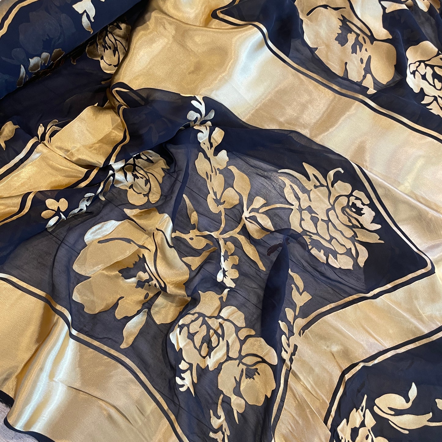 Brilliant gold  vintage panels  Burnout Silk Satin