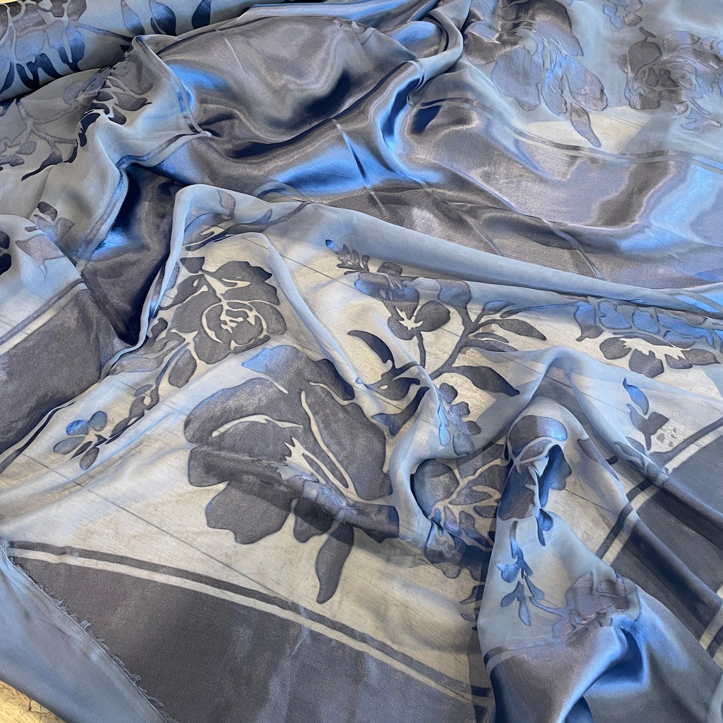 Jacaranda blue vintage panels  Burnout Silk Satin