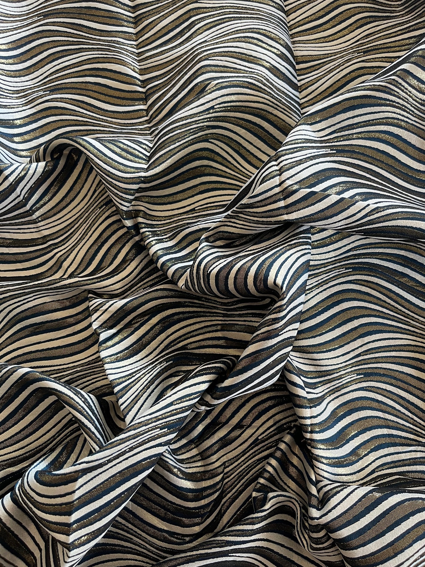 2.5m Blue Lurex Swirls Jacquard Brocade poly viscose lurex