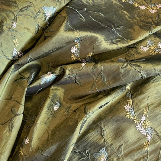 Creeping vine embroidered taffeta