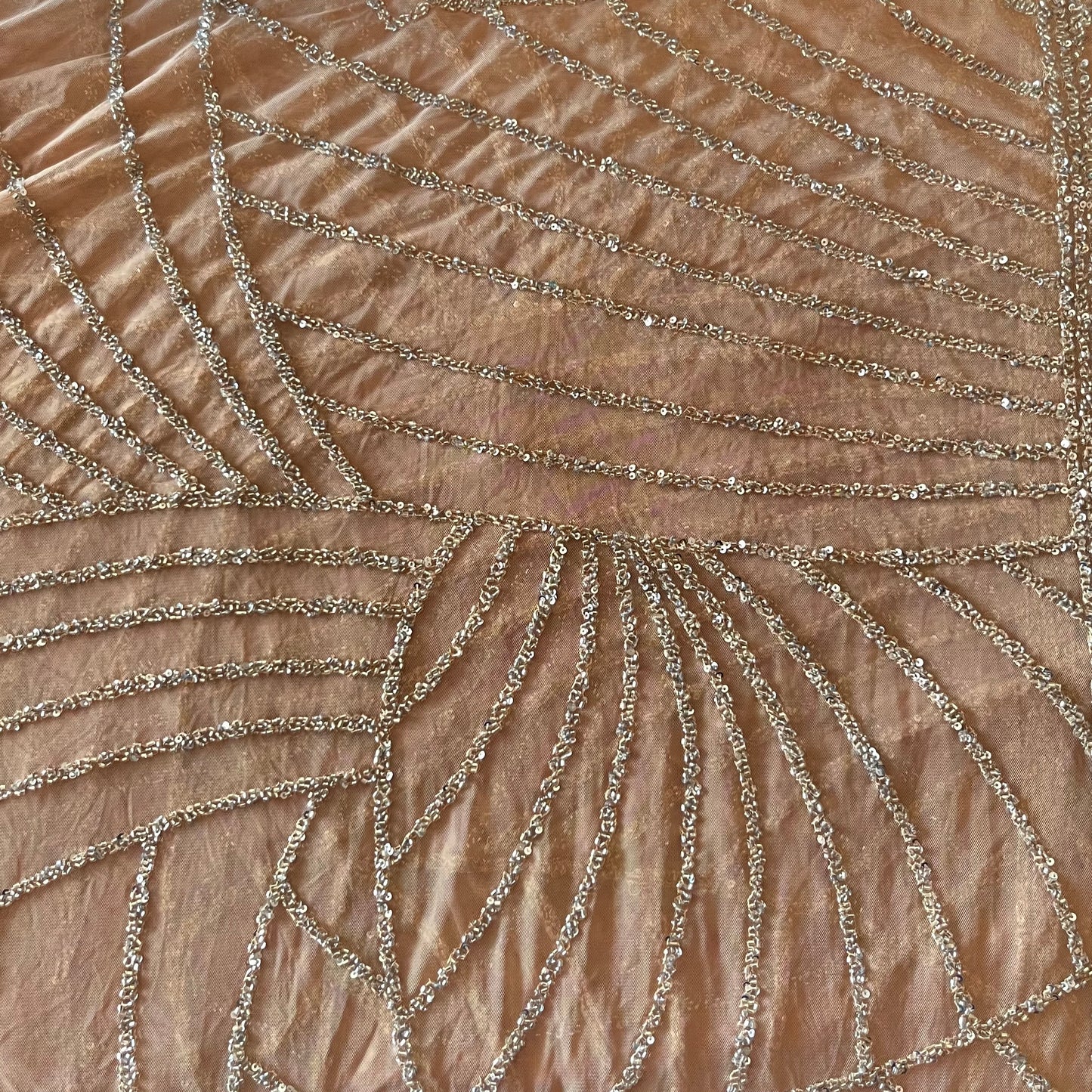 3m Silver beaded nude tulle nylon + glass