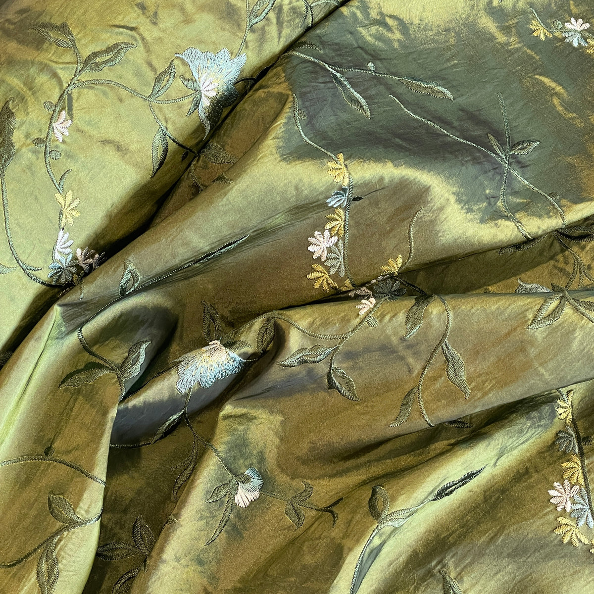 Creeping vine embroidered taffeta