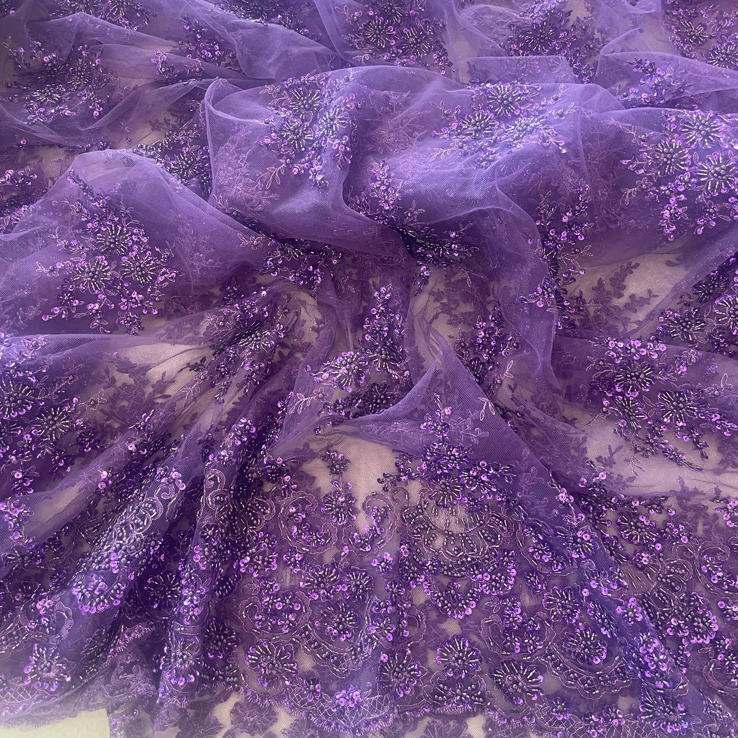 2.8m purple hand beaded lace